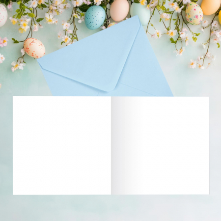 Set 10 felicitari Paste ou incondeiat albastru, cu plicuri bleu 130x130 mm [4]