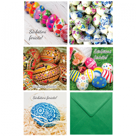 Set 10 felicitari Paste mix, cu plicuri verzi 130x130 mm [2]