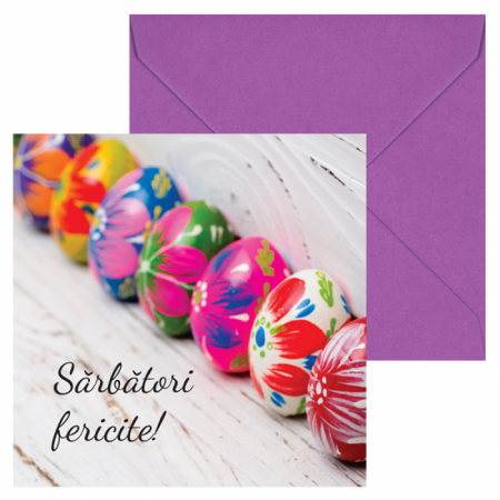 Set 10 felicitari Paste oua inflorate focus, cu plicuri mov 130x130 mm [1]