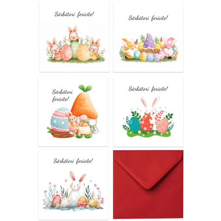 Set 10 felicitari Paste mix grafic, cu plicuri rosii. 130x130 mm [1]